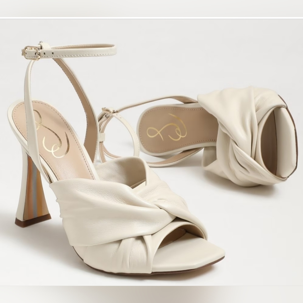 Sam Edelman Women’s Ivory Knotted Leather Ankle Strap Heel Sz5.5 $130